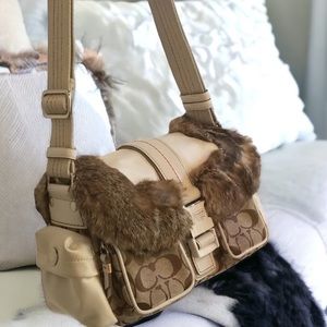 VINTAGE Y2K COACH BAG Tan Brown Logo Leather with FUR